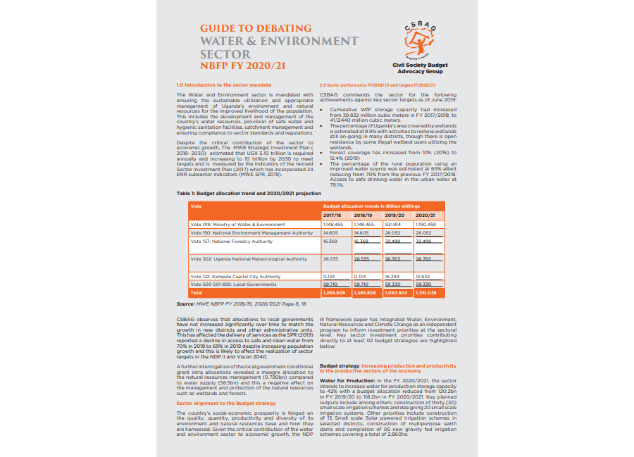 Guide To Debating Water And Environment Sector NBFP FY2020/21